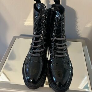 DKNY Black Patent Combat Boots